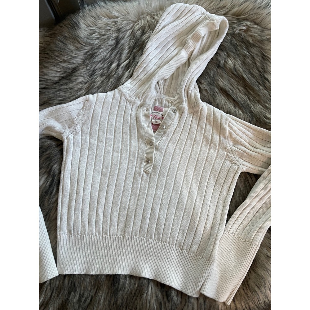 Gap Girls White Hoodie Cable Sweater Top  Button Front Size S 6-7 - Used